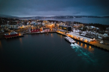 Finnsnes Harbour, Fast ferry arriving, Senja County, Norway
