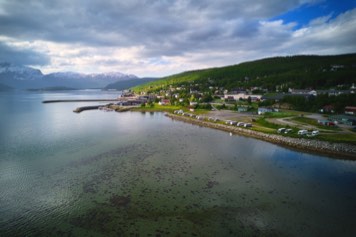 Sjøvegan and the RV Camp, from Elvelund Camping in Salangen Norway